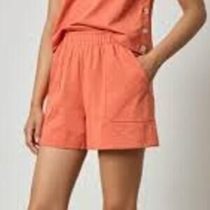 Lilla P Pull On Pocket Short Terracotta Orange Large PA2924 Casual Knit Lounge